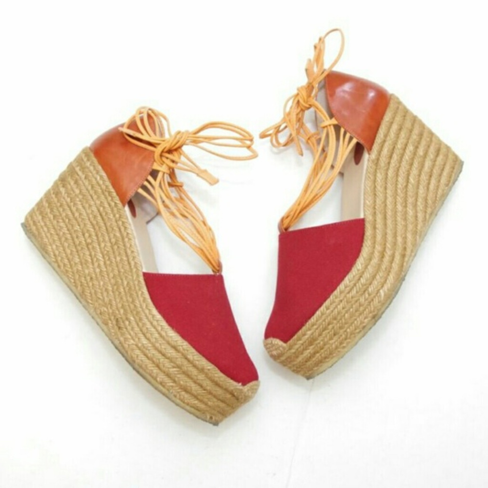 CHLOE Tie Strap Espadrilles Platform Wedge Sandals